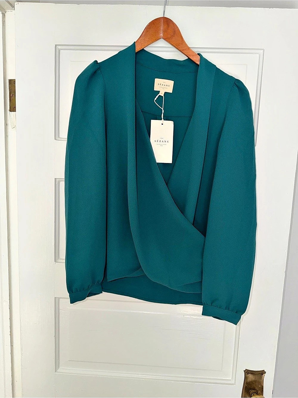 Sézane Abelia Blouse Wrap Blouse in Green Size 8 NWT